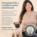 A certified canine nutritionist with a pug.